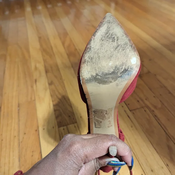 Lulu's wine vegan suede wrap up heels. - Picture 9 of 9